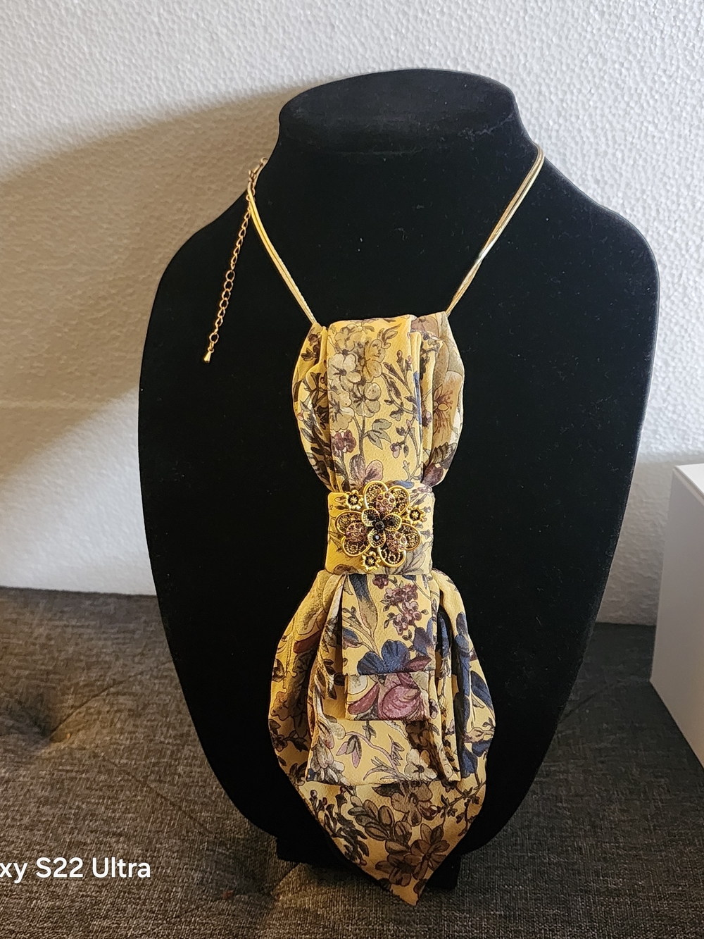 Floral Yellow Statement Necklace with Brooch Accent
